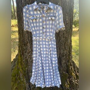 Chic Blue and White Checkered Midi Dress size 2 us made in Italy size 38